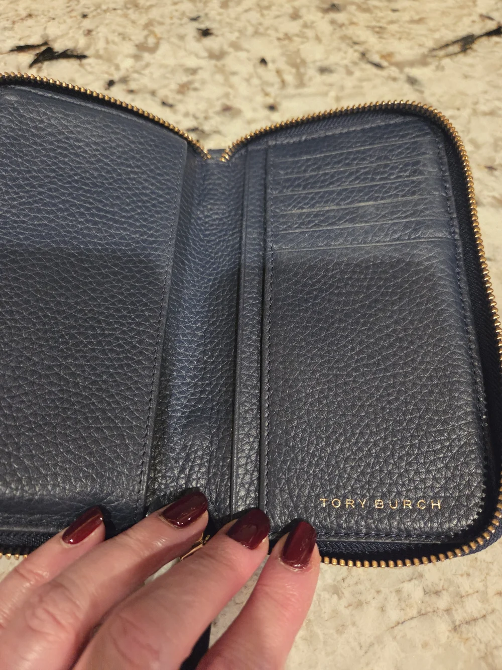 Tory Burch Navy Pebbled Leather Crossbody Bag and Wallet Set